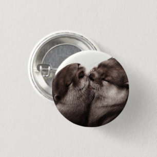 Badge Rond 2,50 Cm Loutres qui s'embrassent - Art animalier peint à l