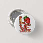 Badge Rond 2,50 Cm Love Hello Summer Strawberry Button (Devant & derrière)
