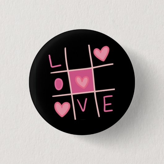 Badge Rond 2,50 Cm Love Tic Tac Toe Pin Button | Valentine's Day Gift (Devant)