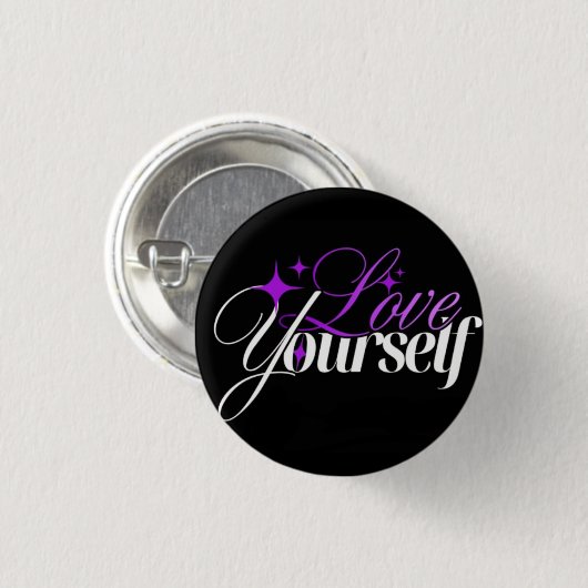 Badge Rond 2,50 Cm Love Yourself Purple & White Script Button (Devant & derrière)