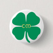Badge Rond 2,50 Cm Lucky Green Four Leaf Nom du trèfle Initiales (Devant)