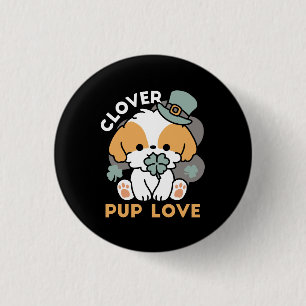 Badge Rond 2,50 Cm Lucky Pup with Clover - St. Patrick's Day Cadeau