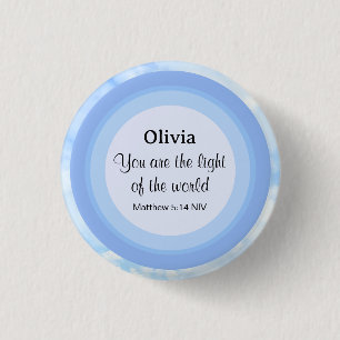 Badge Rond 2,50 Cm Lumière du monde Baby Blue Bible Verse Nom