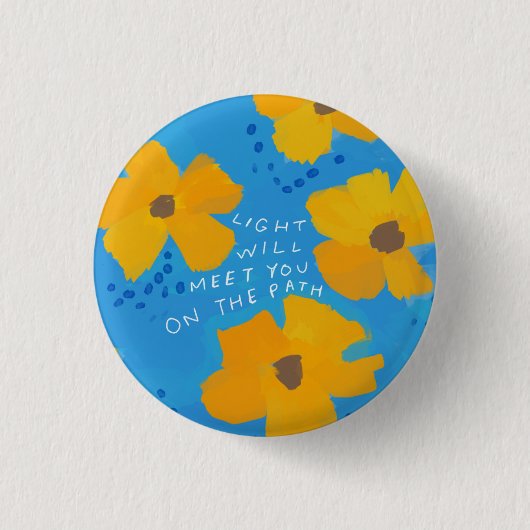 Badge Rond 2,50 Cm Lumière vous rencontrera - bleu jaune floral (Devant)