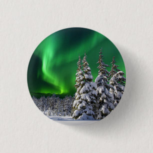 Badge Rond 2,50 Cm lumières du nord en hiver