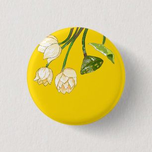 Badge Rond 2,50 Cm Lumineuse Jaune Moderne Lotus Fleurs & Pods