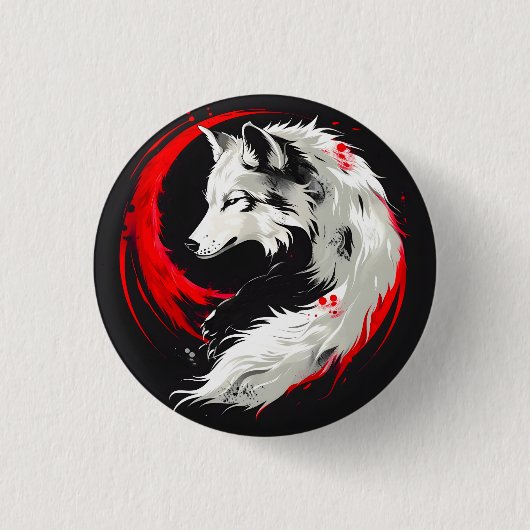 Badge Rond 2,50 Cm Lunar Red White Wolf (Devant)
