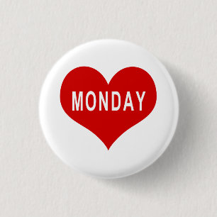 Badge Rond 2,50 Cm LUNDI Red Love Heart