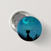 Badge Rond 2,50 Cm lune étoile de chat noir (Devant & derrière)