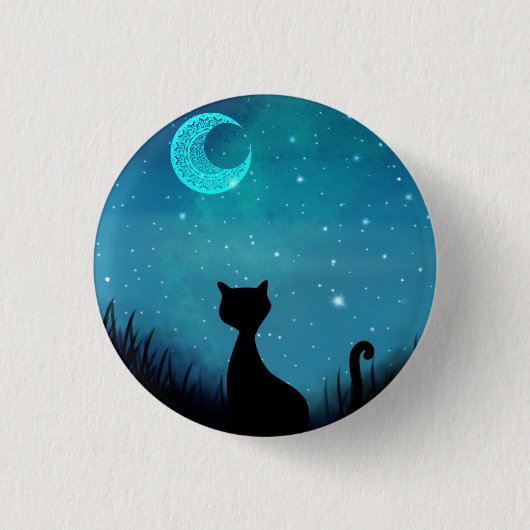 Badge Rond 2,50 Cm lune étoile de chat noir (Devant)