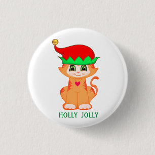 Badge Rond 2,50 Cm Lutin Chat Chaton Noël
