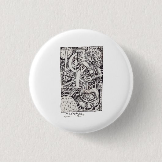 Badge Rond 2,50 Cm M. Emptyful, dessin à l'encre (Devant)
