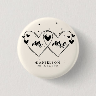Badge Rond 2,50 Cm M. et Mme Newly Bouton Mariage couleur ivoire