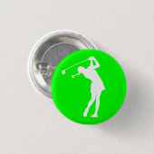 Badge Rond 2,50 Cm Madame Golfer Silhouette Button Green (Devant & derrière)