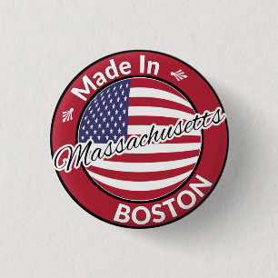 Badge Rond 2,50 Cm Made in Boston Massachusetts USA Flag