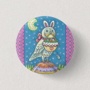 Badge Rond 2,50 Cm MAGIC BARN OWL & EASTER BASKET, HOLIDAY BUTTON Rnd