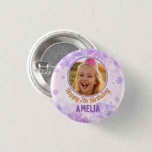 Badge Rond 2,50 Cm Magique Violet Photo Joyeux Anniversaire Fête