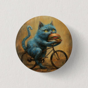 Badge Rond 2,50 Cm Magnet\Drôle de chat bleu faisant du vélo avec un