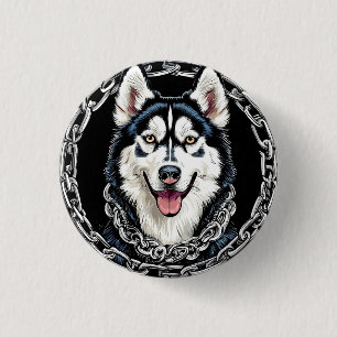 Badge Rond 2,50 Cm Magnifique chien Husky aux couleurs vives