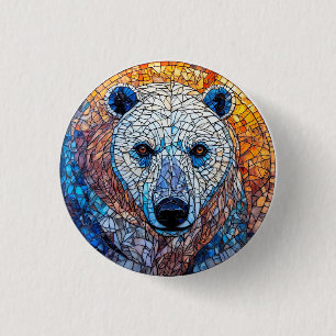 Badge Rond 2,50 Cm Magnifique œuvre d'art en verre teinté d'ours pola