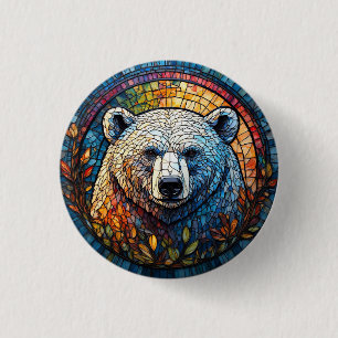 Badge Rond 2,50 Cm Magnifique œuvre d'art en verre teinté d'ours pola