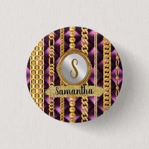 Badge Rond 2,50 Cm Magnifique Velours Violet Or Monogramme Élégant Ch