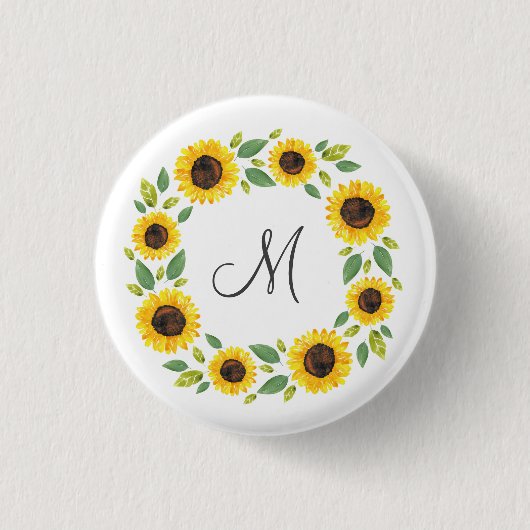 Badge Rond 2,50 Cm Main Painted Watercolor Sunflower (Devant)