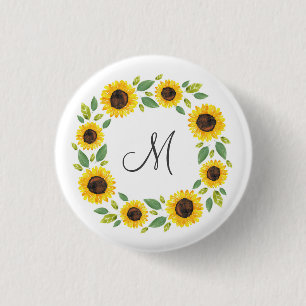 Badge Rond 2,50 Cm Main Painted Watercolor Sunflower