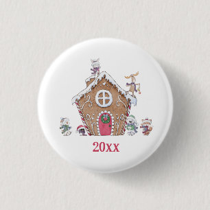 Badge Rond 2,50 Cm Maison en pain d'épices Hiver Patinage sur glace A
