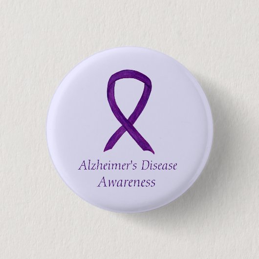 Badge Rond 2,50 Cm Maladie d'Alzheimer Ruban violet Peintures d'art p (Devant)