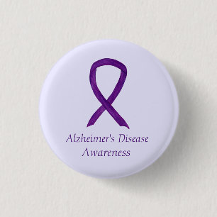 Badge Rond 2,50 Cm Maladie d'Alzheimer Ruban violet Peintures d'art p