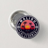 Badge Rond 2,50 Cm Malibu Ca Retro Coucher de soleil Palmiers Souveni (Devant & derrière)