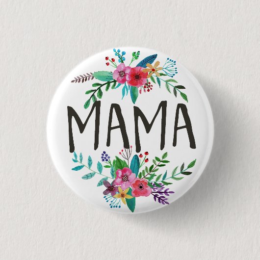 Badge Rond 2,50 Cm Mama, Jolie et mignonne boho botanique floral (Devant)