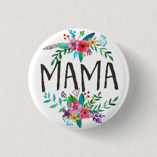 Badge Rond 2,50 Cm Mama, Jolie et mignonne boho botanique floral