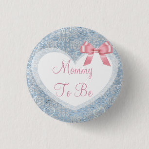 Badge Rond 2,50 Cm Maman à être bouton rose et bleu de baby shower