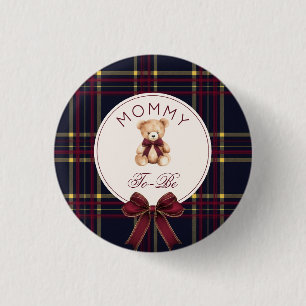 Badge Rond 2,50 Cm Maman à être vin Rouge Plaid Teddy Bear