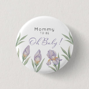 Badge Rond 2,50 Cm Maman à Venir Aquarelle Iris Floral Violet Lavande