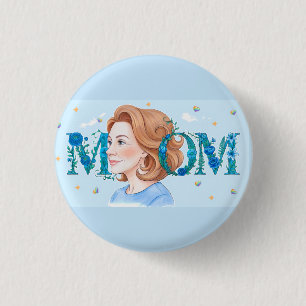 Badge Rond 2,50 Cm Maman aux fleurs bleues