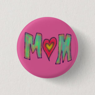 Badge Rond 2,50 Cm Maman avec cœur dessin à la main rose