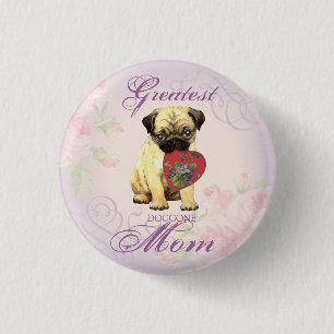 Badge Rond 2,50 Cm Maman du coeur du carlin