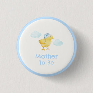 Badge Rond 2,50 Cm Maman futur Bleu Ciel Nuage Poulet Baby Shower