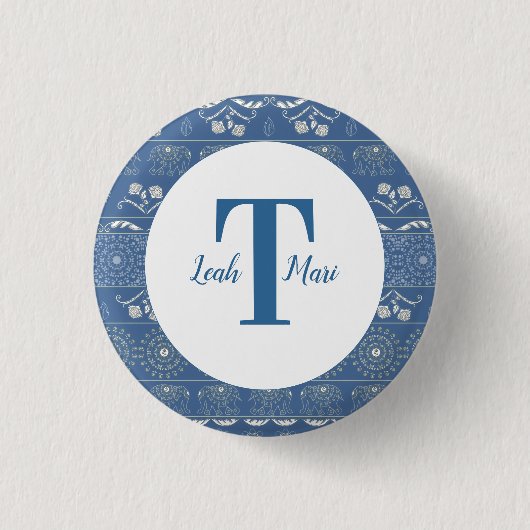 Badge Rond 2,50 Cm Mandala de l'Éléphant Bleu (Devant)
