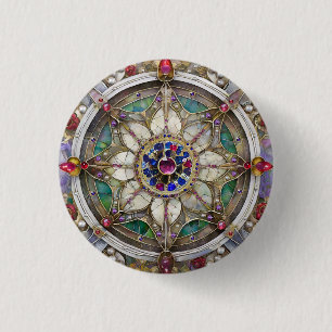 Badge Rond 2,50 Cm Mandala de rubis, d'améthyste, de saphir et de per