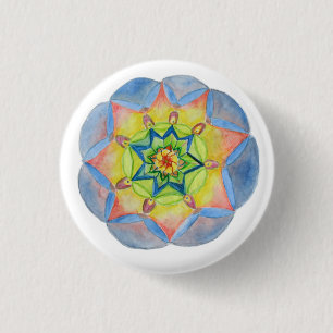 Badge Rond 2,50 Cm Mandala Main peinte bleu mandala Button