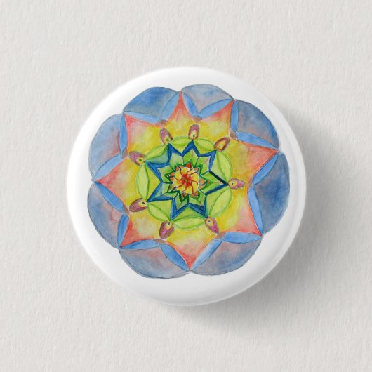 Badge Rond 2,50 Cm Mandala Main peinte bleu mandala Button (Devant)