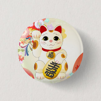 Badge Rond 2,50 Cm Maneki Neko Chat japonais Fortune