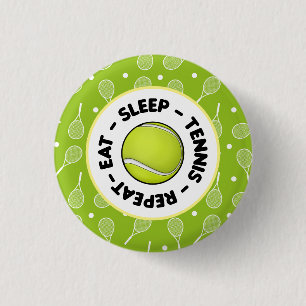 Badge Rond 2,50 Cm Mangez Sleep Tennis Répétez avec Ball et vert raqu