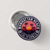 Badge Rond 2,50 Cm Manhattan Beach Ca Retro Sunset Palm Trees 60 ans (Devant & derrière)