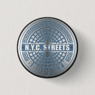 Badge Rond 2,50 Cm Manhole Cover Brooklyn Blue