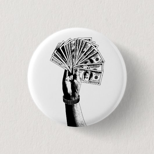 Badge Rond 2,50 Cm Mans main Holding 100 dollars Bills argent argent  (Devant)